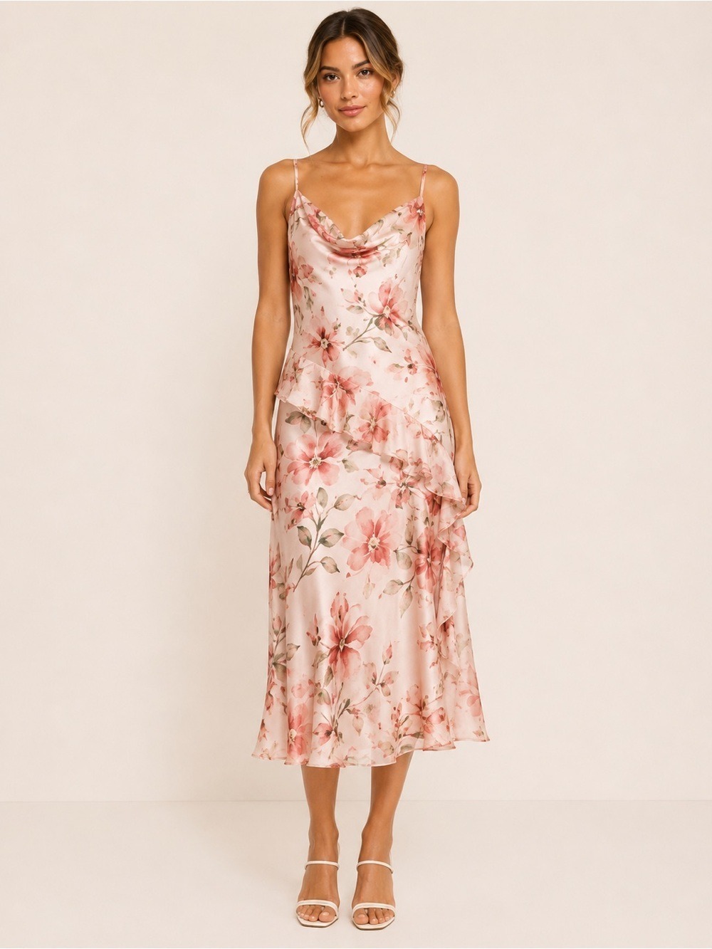 Laundry by Shelli Segal Watercolor Floral Cowl Neck Midi Dress Size 6